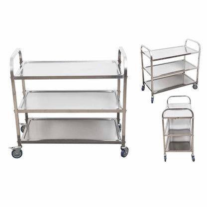SOGA 3 Tier 81x46x85cm Stainless Steel Kitchen Dinning Food Cart Trolley Utility Round Small LUZ-FoodCart1102