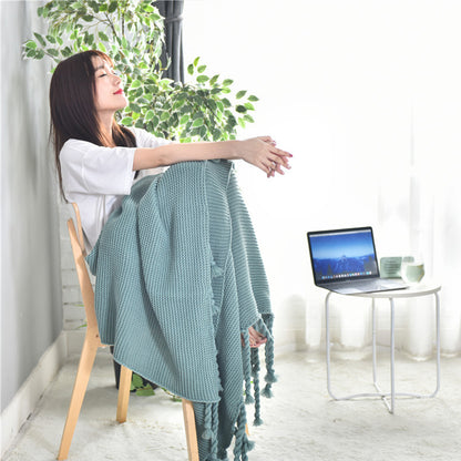 SOGA 2X Green Tassel Fringe Knitting Blanket Warm Cozy Woven Cover Couch Bed Sofa Home Decor LUZ-Blanket928X2