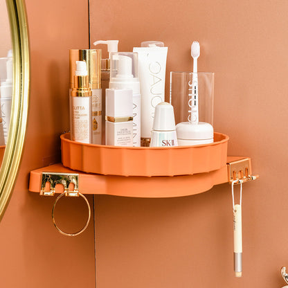 SOGA 2X Orange 360 Degree Wall-Mounted Rotating Bathroom Organiser Corner Vanity Rack Toilet Adhesive Storage Shelf LUZ-BathA009X2