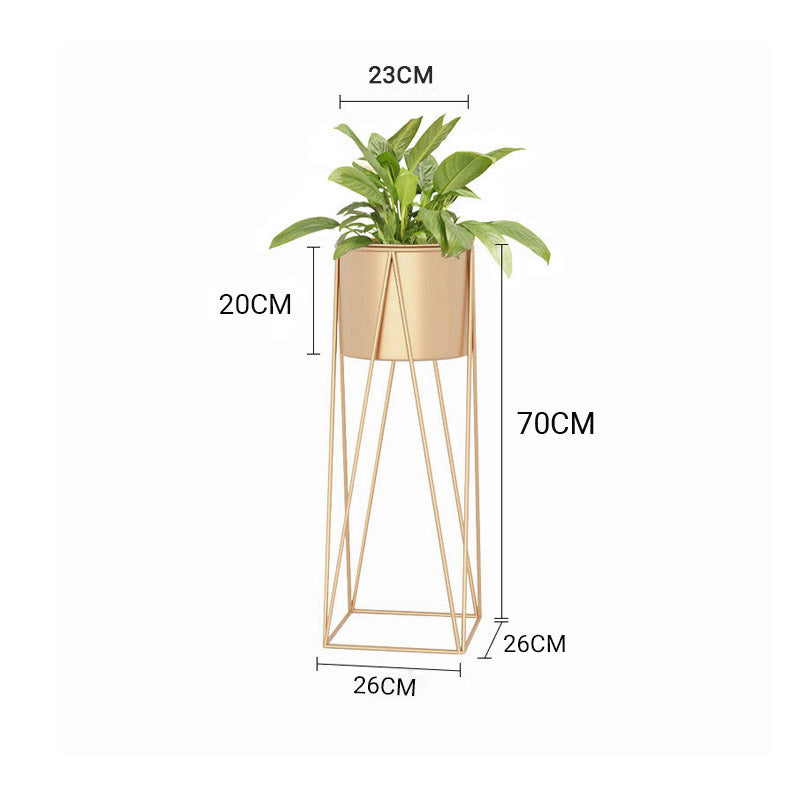 SOGA 2X 70cm Gold Metal Plant Stand with Gold Flower Pot Holder Corner Shelving Rack Indoor Display LUZ-FPotH72GLDX2