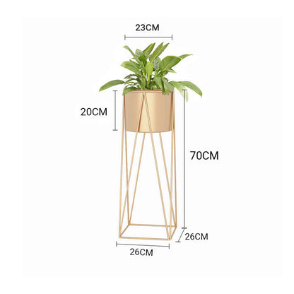 SOGA 2X 70cm Gold Metal Plant Stand with Gold Flower Pot Holder Corner Shelving Rack Indoor Display LUZ-FPotH72GLDX2