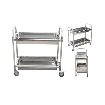 SOGA 2X 2 Tier 75x40x83cm Stainless Steel Kitchen Trolley Bowl Collect Service Food Cart Small LUZ-FoodCart1203X2