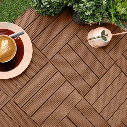 SOGA 11 pcs Red Brown DIY Wooden Composite Decking Tiles Garden Outdoor Backyard Flooring Home Decor LUZ-Deck7003