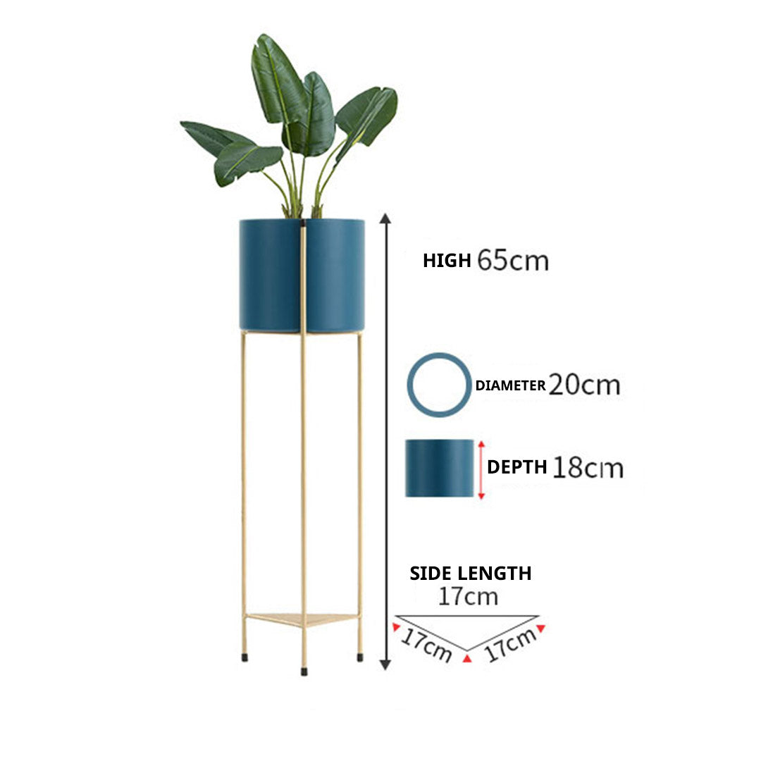 SOGA 4X 2 Layer 65cm Gold Metal Plant Stand with Blue Flower Pot Holder Corner Shelving Rack Indoor Display LUZ-FPotH65BLUX4