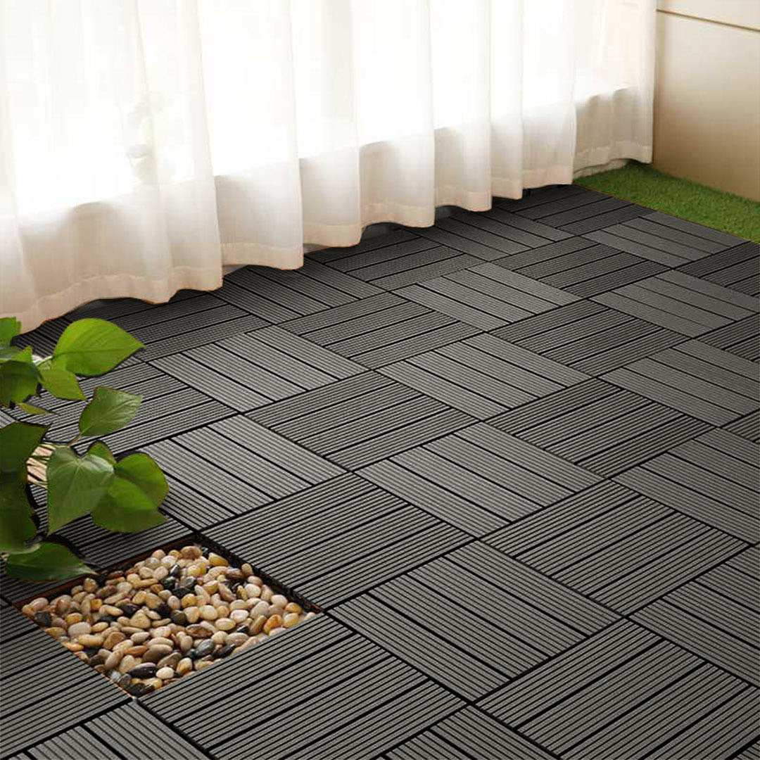 SOGA 11 pcs Grey DIY Wooden Composite Decking Tiles Garden Outdoor Backyard Flooring Home Decor LUZ-Deck7002