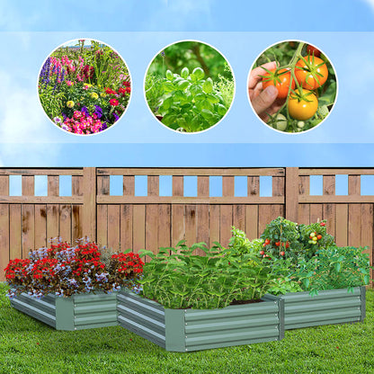 SOGA 2X 120X60cm Rectangle Galvanised Raised Garden Bed Vegetable Herb Flower Outdoor Planter Box LUZ-MetalBGre513X2