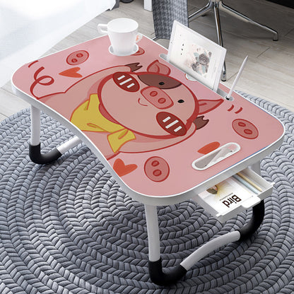 SOGA 2X Cute Pig Design Portable Bed Table Adjustable Foldable Bed Sofa Study Table Laptop Mini Desk with Drawer and Cup Slot Home Decor LUZ-BedTableM662X2