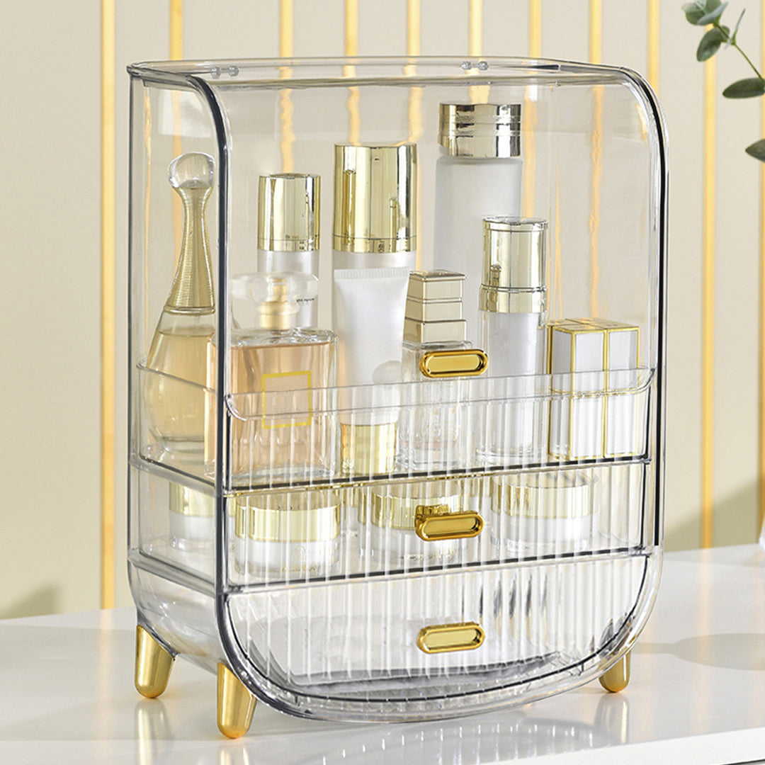 SOGA 2X 3 Tier Transparent Multifunctional Countertop Cosmetic Storage Makeup Perfume Skincare Display Stand Shelf Drawer Type Organiser LUZ-BathC125X2