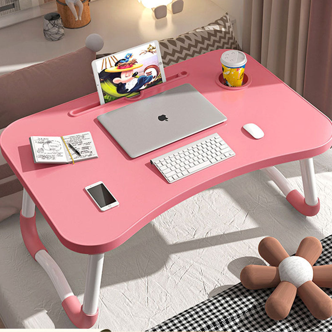 SOGA 2X Pink Portable Bed Table Adjustable Folding Mini Desk Notebook Stand Card Slot Holder with Cup-Holder Home Decor LUZ-BedTableH302X2