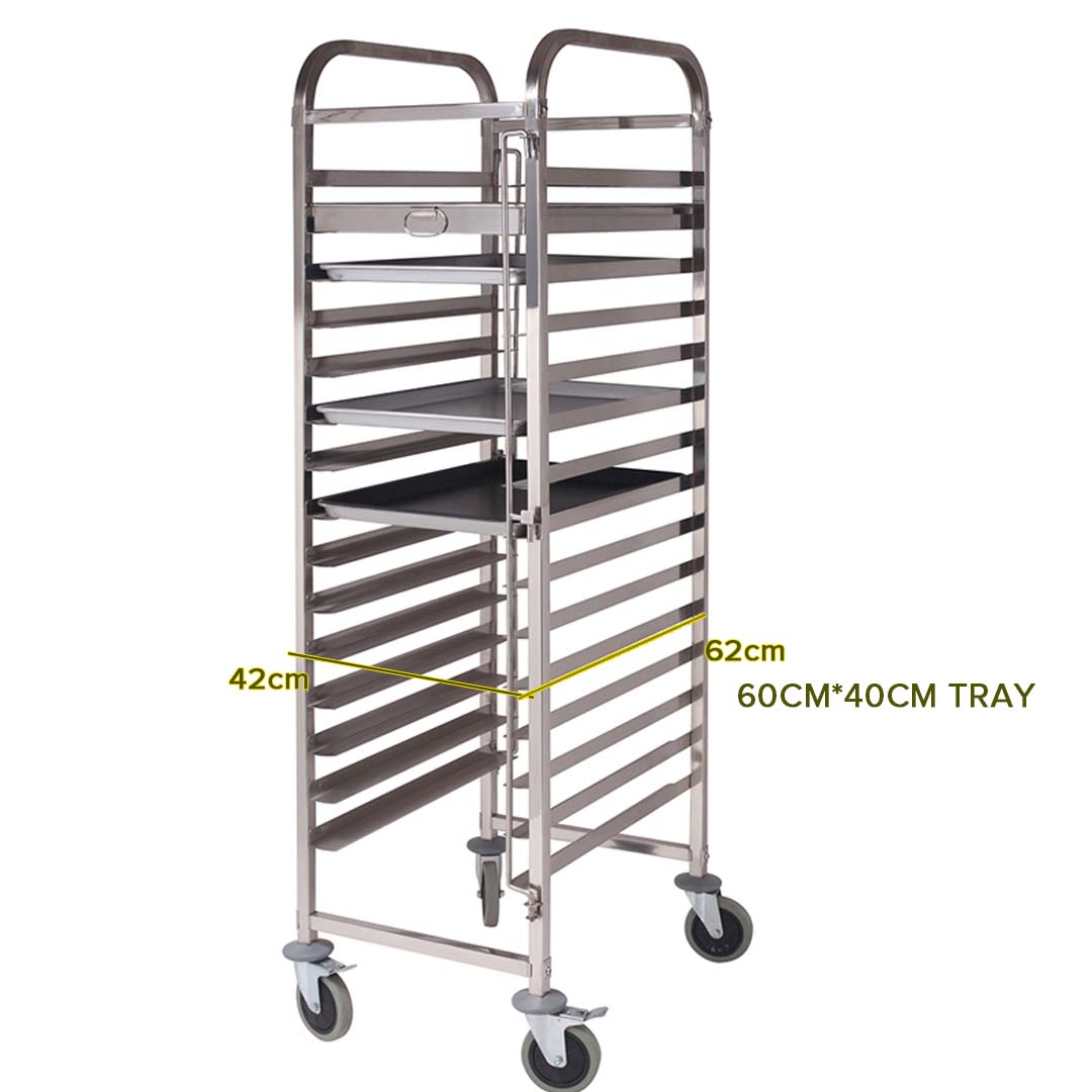 SOGA 2X Gastronorm Trolley 15 Tier Stainless Steel Cake Bakery Trolley Suits 60*40cm Tray LUZ-GastronormRackingTrolley309X2