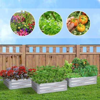 SOGA 2X 120cm Rectangle Galvanised Raised Garden Bed Vegetable Herb Flower Outdoor Planter Box LUZ-MetalBSil518X2