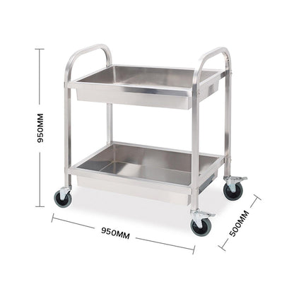 SOGA 2X 2 Tier 95x50x95cm Stainless Steel Kitchen Trolley Bowl Collect Service FoodCart Large LUZ-FoodCart1201X2