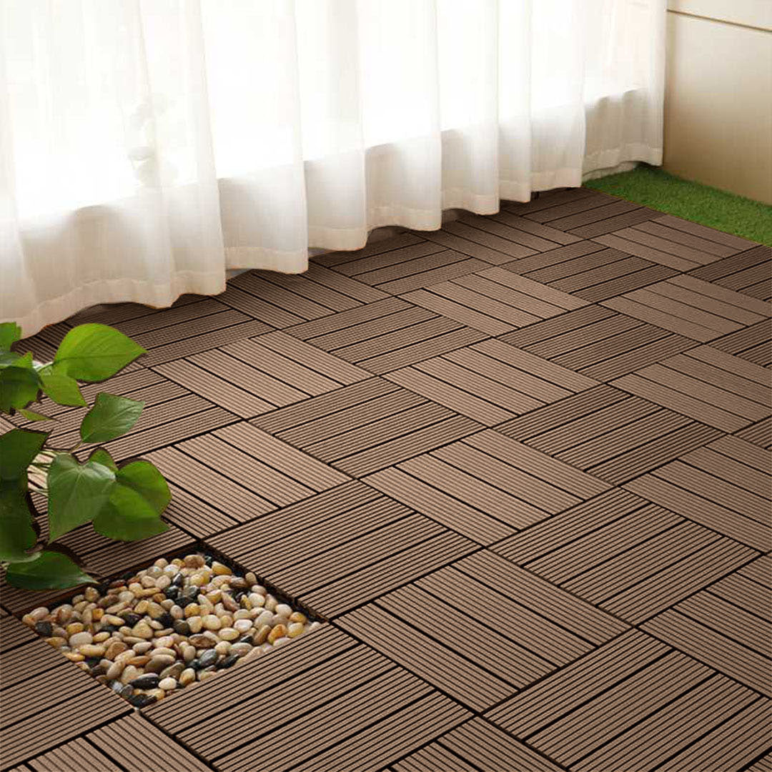 SOGA 11 pcs Dark Chocolate DIY Wooden Composite Decking Tiles Garden Outdoor Backyard Flooring Home Decor LUZ-Deck7001