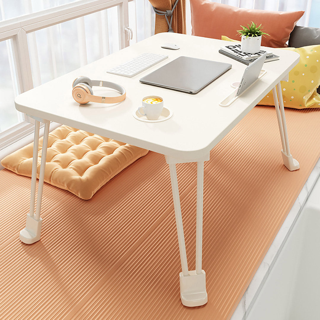 SOGA White Portable Bed Table Adjustable Folding Mini Desk With Cup-Holder Home Decor LUZ-BedTableM665