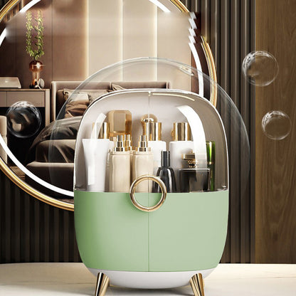 SOGA Green Transparent Countertop Makeup Organiser Cosmetic Storage Waterproof Dustproof Bathroom Skincare Holder with Lid LUZ-BathF904