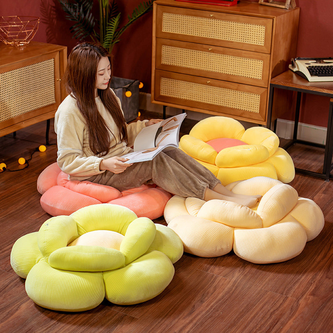 SOGA Yellow Double Flower Shape Cushion Soft Bedside Floor Plush Pillow Home Decor LUZ-SCushion003