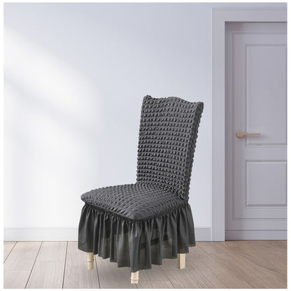 SOGA 2X Dark Grey Chair Cover Seat Protector with Ruffle Skirt Stretch Slipcover Wedding Party Home Decor LUZ-Chaircov25EX2