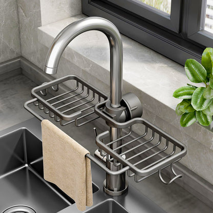 SOGA Dark Grey Kitchen Sink Organiser Faucet Soap Sponge Caddy Rack Drainer with Towel Bar Holder LUZ-TAN1030