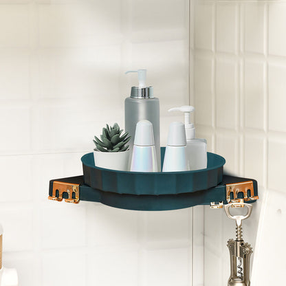 SOGA Green 360 Degree Wall-Mounted Rotating Bathroom Organiser Corner Vanity Rack Toilet Adhesive Storage Shelf LUZ-BathA005