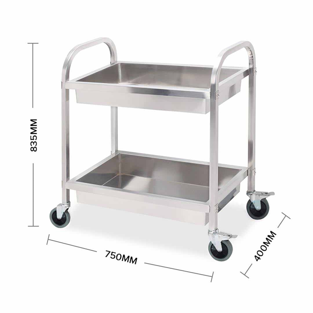 SOGA 2 Tier 75x40x83cm Stainless Steel Kitchen Trolley Bowl Collect Service Food Cart Small LUZ-FoodCart1203