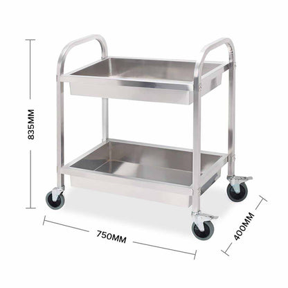 SOGA 2 Tier 75x40x83cm Stainless Steel Kitchen Trolley Bowl Collect Service Food Cart Small LUZ-FoodCart1203