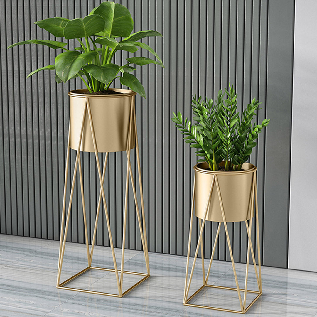 SOGA 4X 50cm Gold Metal Plant Stand with Gold Flower Pot Holder Corner Shelving Rack Indoor Display LUZ-FPotH52GLDX4