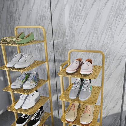 SOGA 2X 5 Tier Gold Plated Metal Shoe Organizer Space Saving Portable Footwear Storage Shelf LUZ-FPotXJ12X2