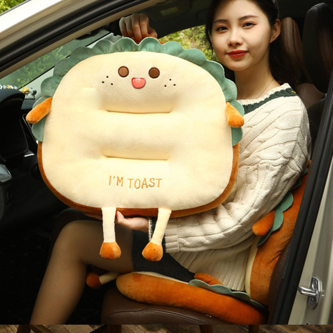 SOGA 2X Cute Face Toast Bread Cushion Stuffed Car Seat Plush Cartoon Back Support Pillow Home Decor LUZ-SCushion042X2