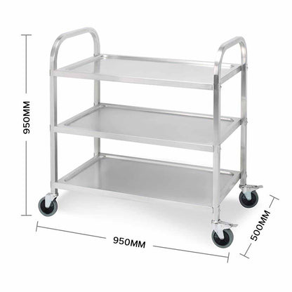 SOGA 3 Tier 95x50x95cm Stainless Steel Kitchen Dinning Food Cart Trolley Utility Size Large LUZ-FoodCart1001
