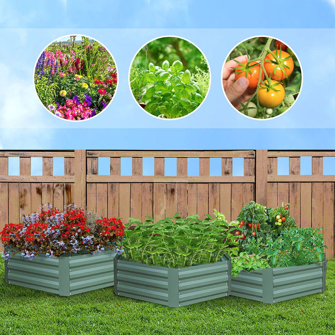 SOGA 60cm Hexagon Shape Galvanised Raised Garden Bed Vegetable Herb Flower Outdoor Planter Box LUZ-MetalBGre520