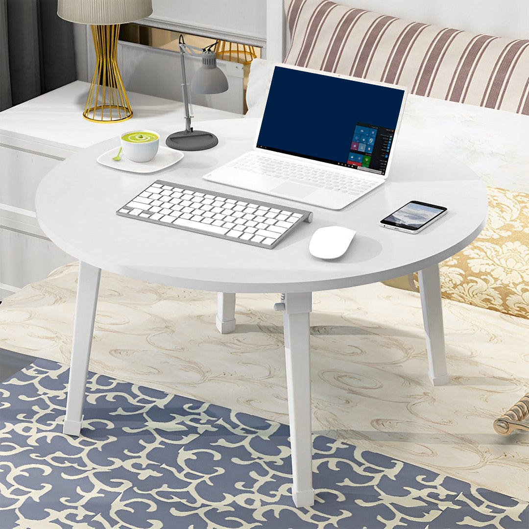 SOGA White Portable Floor Table Small Round Space-Saving Mini Desk Home Decor LUZ-FloorTable506