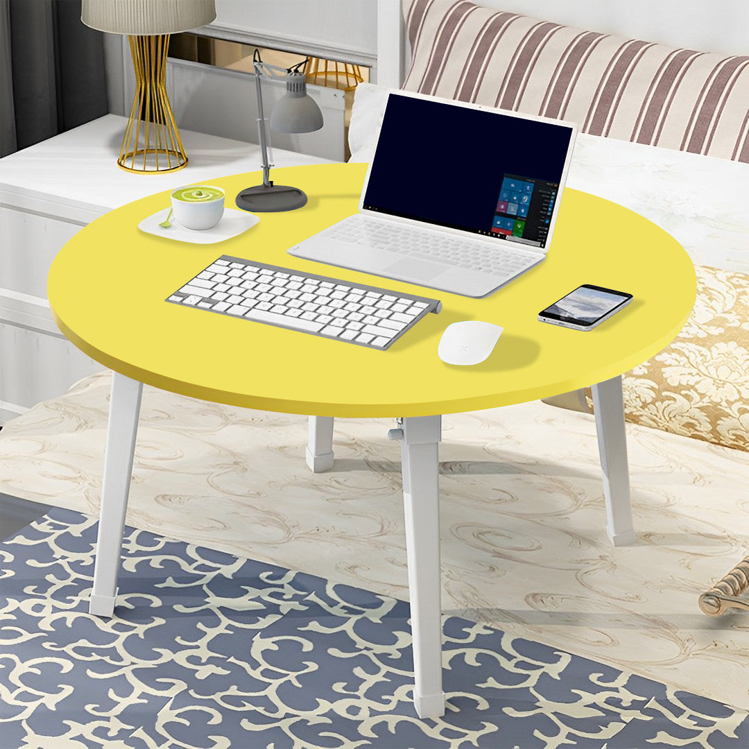 SOGA Yellow Portable Floor Table Small Round Space-Saving Mini Desk Home Decor LUZ-FloorTable507