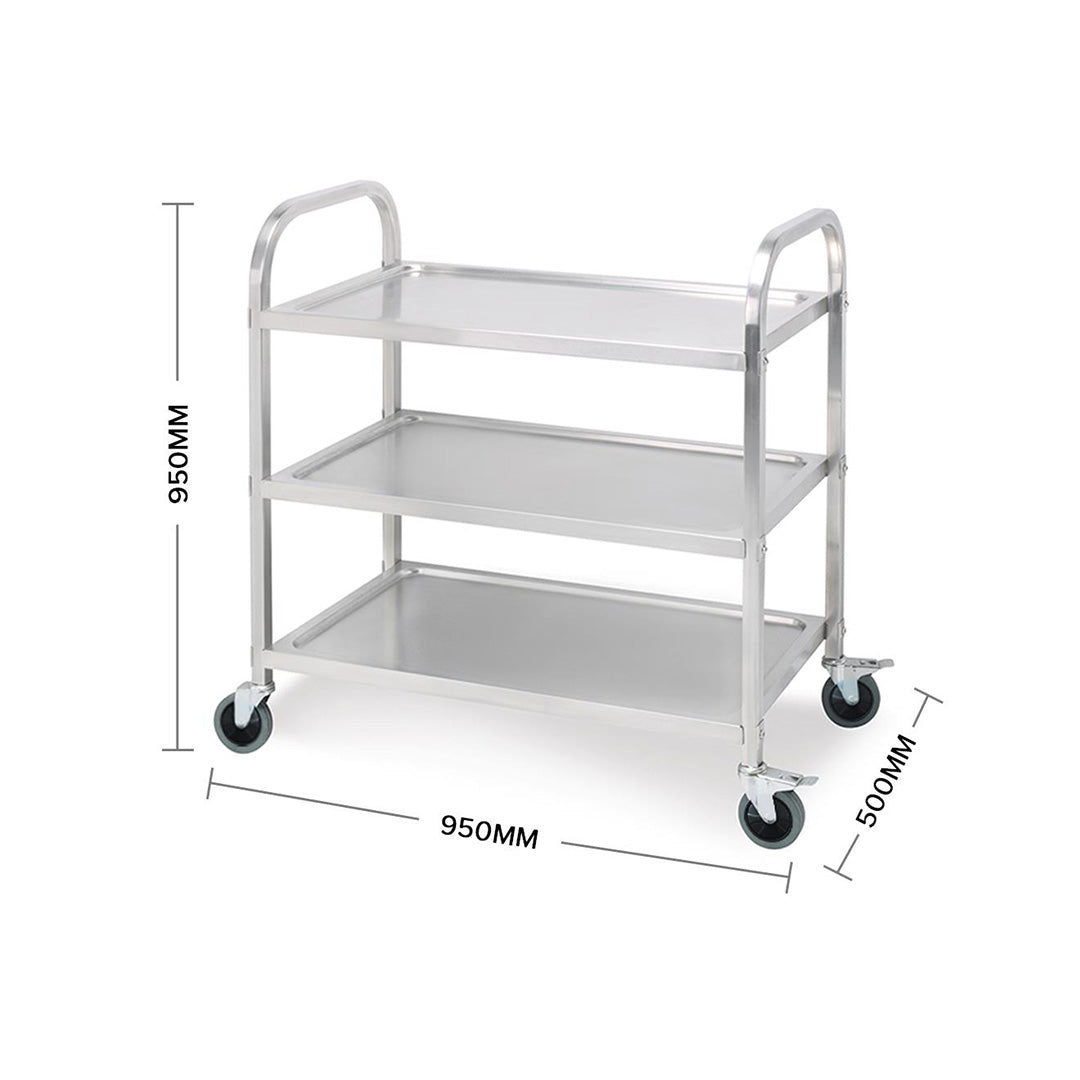 SOGA 2X 3 Tier 95x50x95cm Stainless Steel Kitchen Dinning Food Cart Trolley Utility Size Large LUZ-FoodCart1001X2