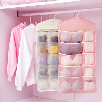 SOGA Pink Double Sided Hanging Storage Bag Underwear Bra Socks Mesh Pocket Hanger Home Organiser LUZ-SBox26PNK