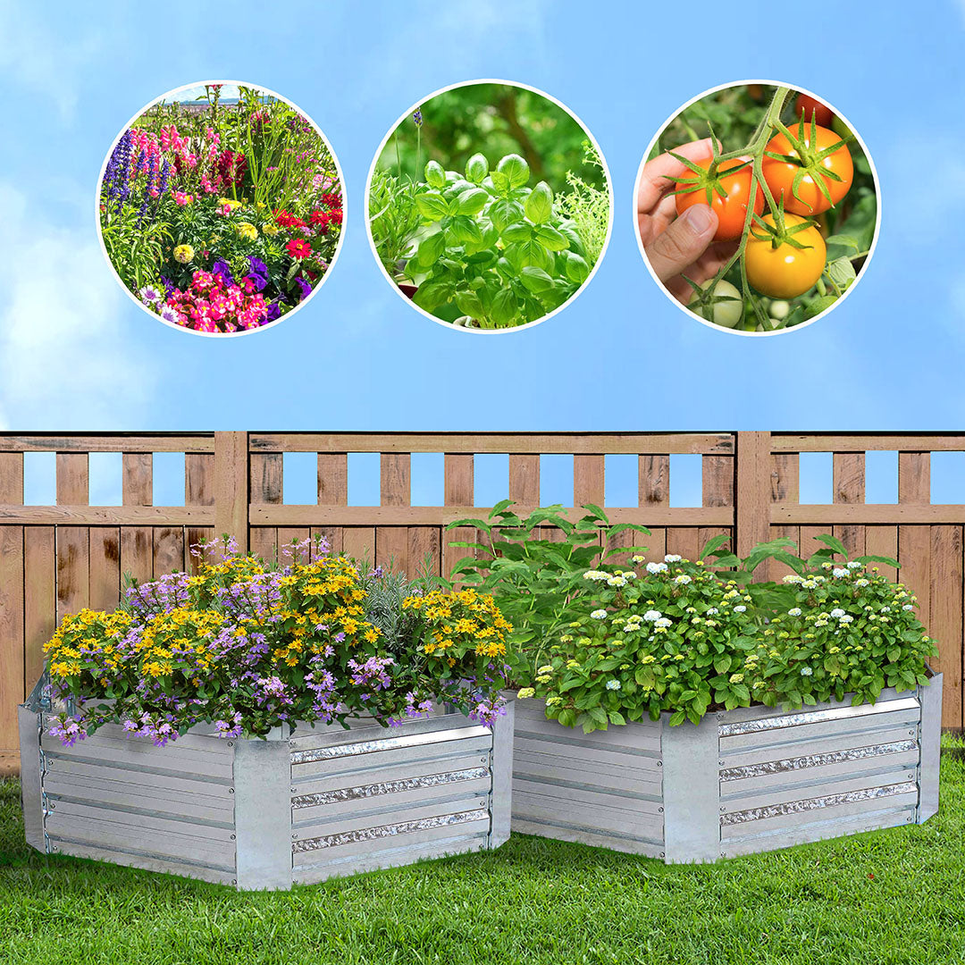 SOGA 60cm Hexagon Shape Galvanised Raised Garden Bed Vegetable Herb Flower Outdoor Planter Box LUZ-MetalBSil519