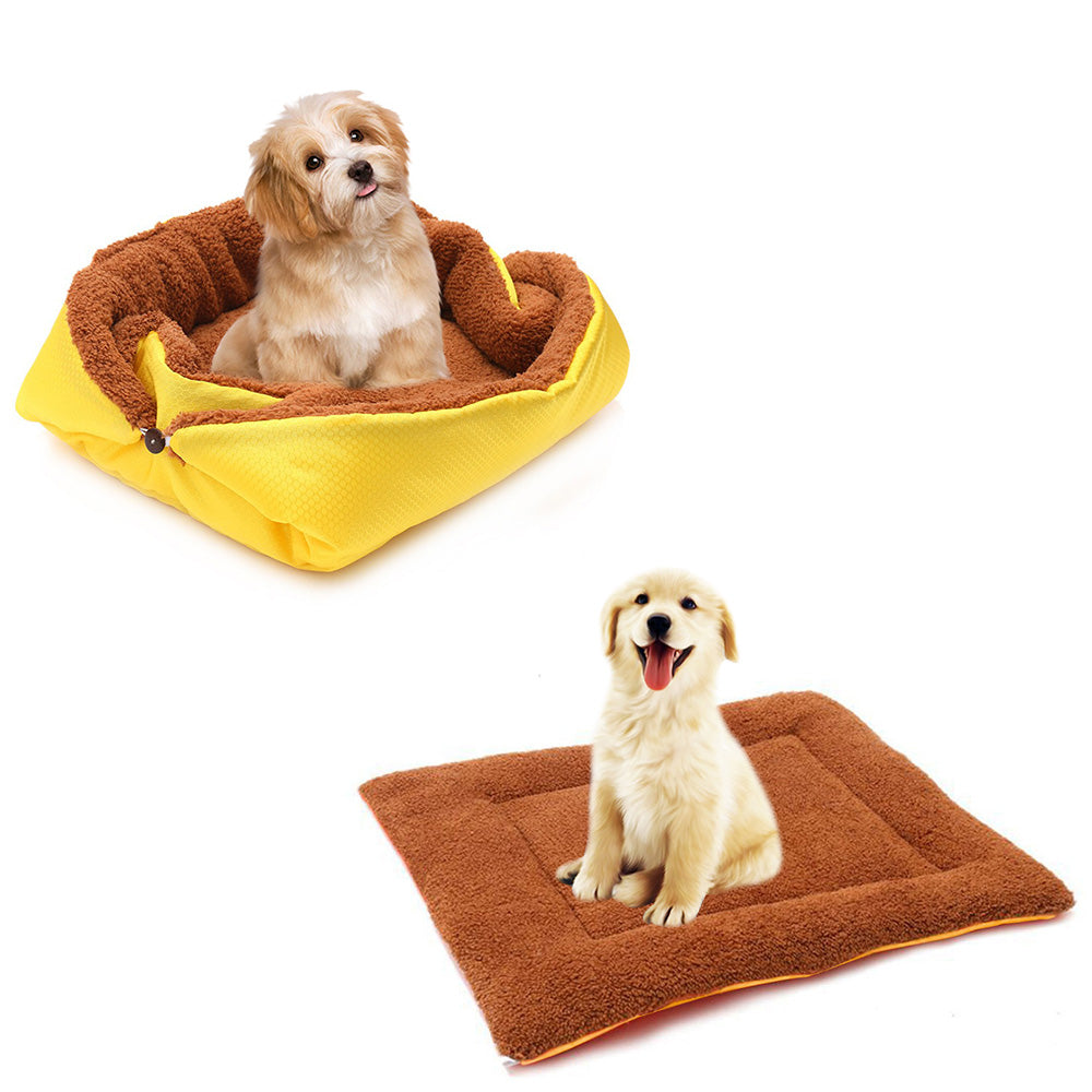 SOGA 2X Yellow Dual-purpose Cushion Nest Cat Dog Bed Warm Plush Kennel Mat Pet Home Travel Essentials LUZ-CarPetBag03X2