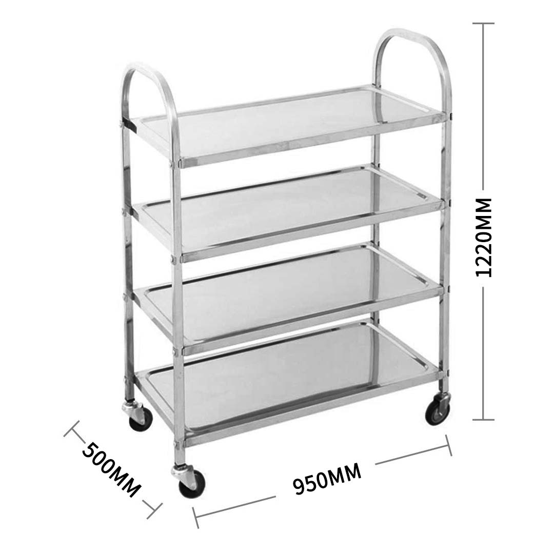 SOGA 4 Tier 950x500x1220 Stainless Steel Kitchen Dining Food Cart Trolley Utility LUZ-FoodCart1007