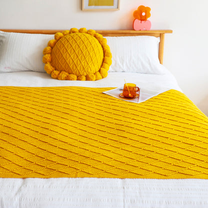 SOGA Yellow Diamond Pattern Knitted Throw Blanket Warm Cozy Woven Cover Couch Bed Sofa Home Decor with Tassels LUZ-Blanket901