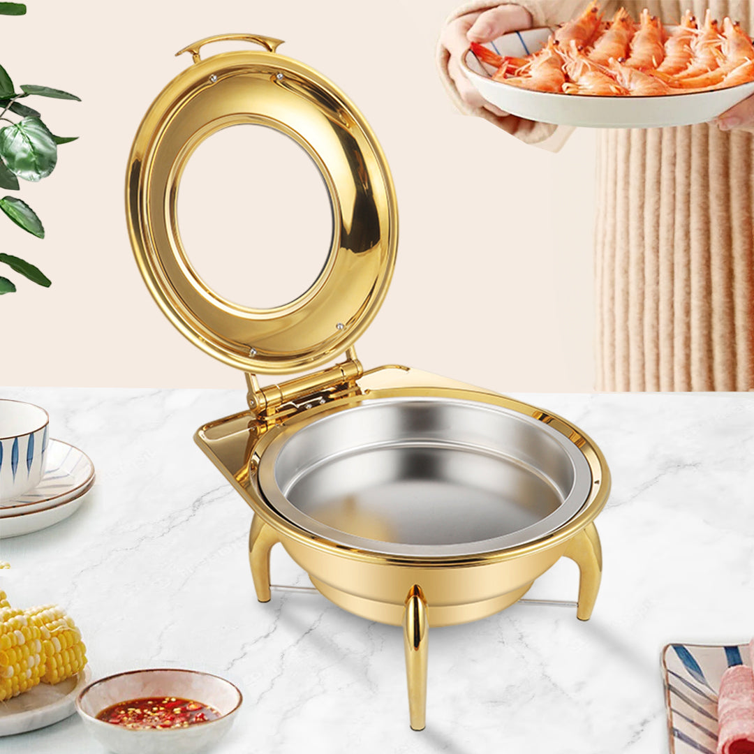 SOGA 2X Gold Plated Stainless Steel Round Chafing Dish Tray Buffet Cater Food Warmer Chafer with Top Lid LUZ-ChafingDish293X2