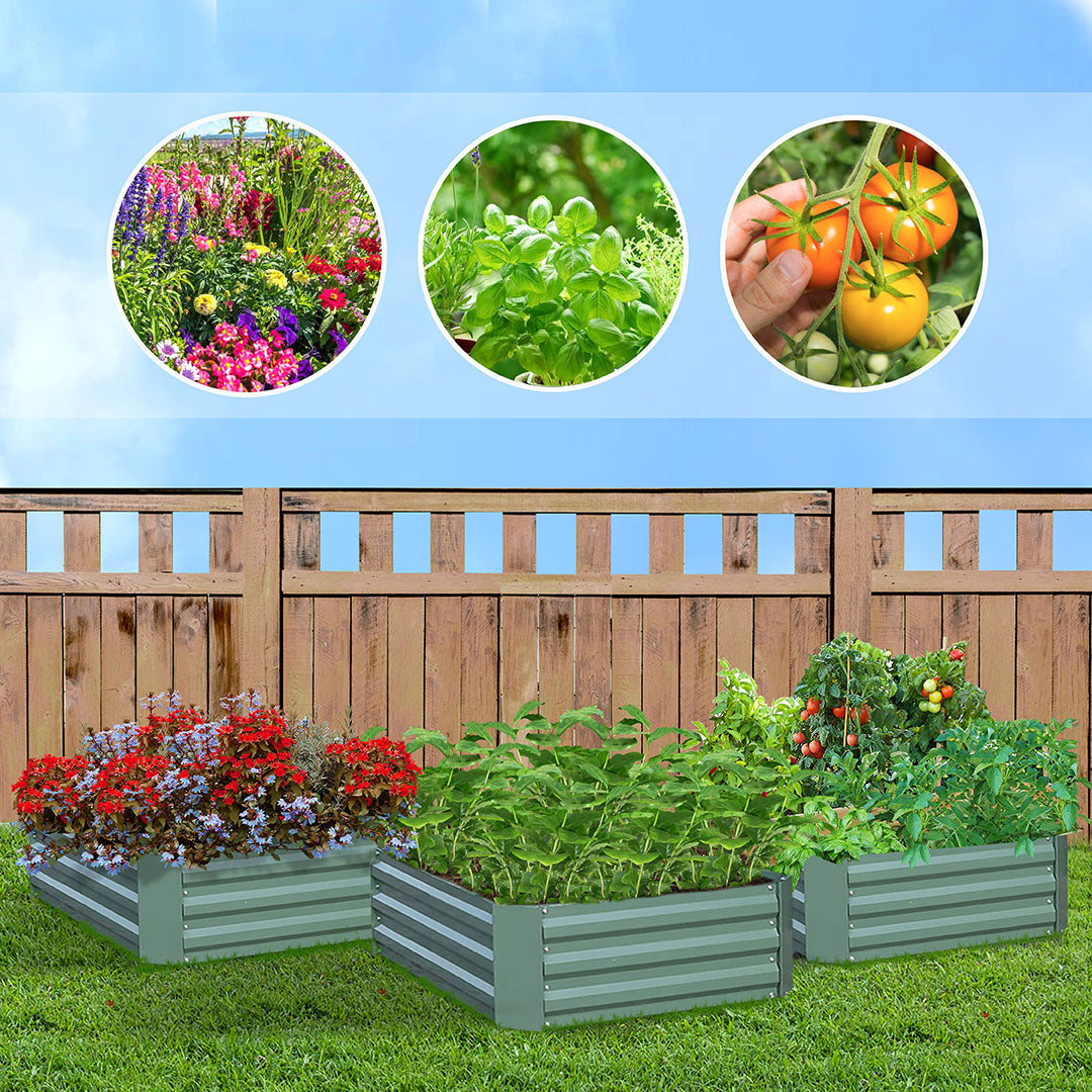 SOGA 2X 100cm Square Galvanised Raised Garden Bed Vegetable Herb Flower Outdoor Planter Box LUZ-MetalBGre511X2