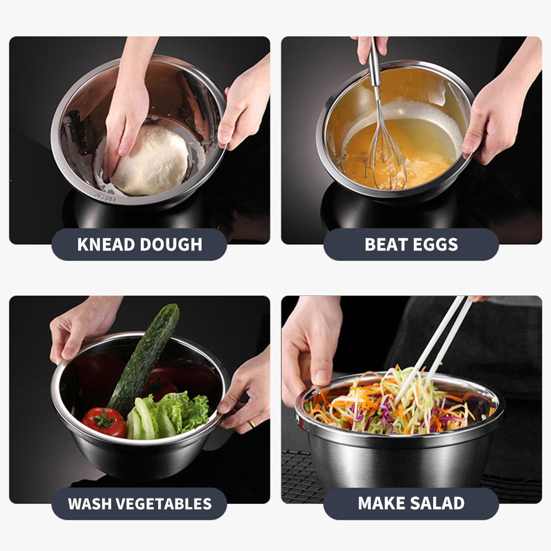 SOGA 2X 3Pcs Deepen Matte Stainless Steel Stackable Baking Washing Mixing Bowls Set Food Storage Basin LUZ-Bowl888X2