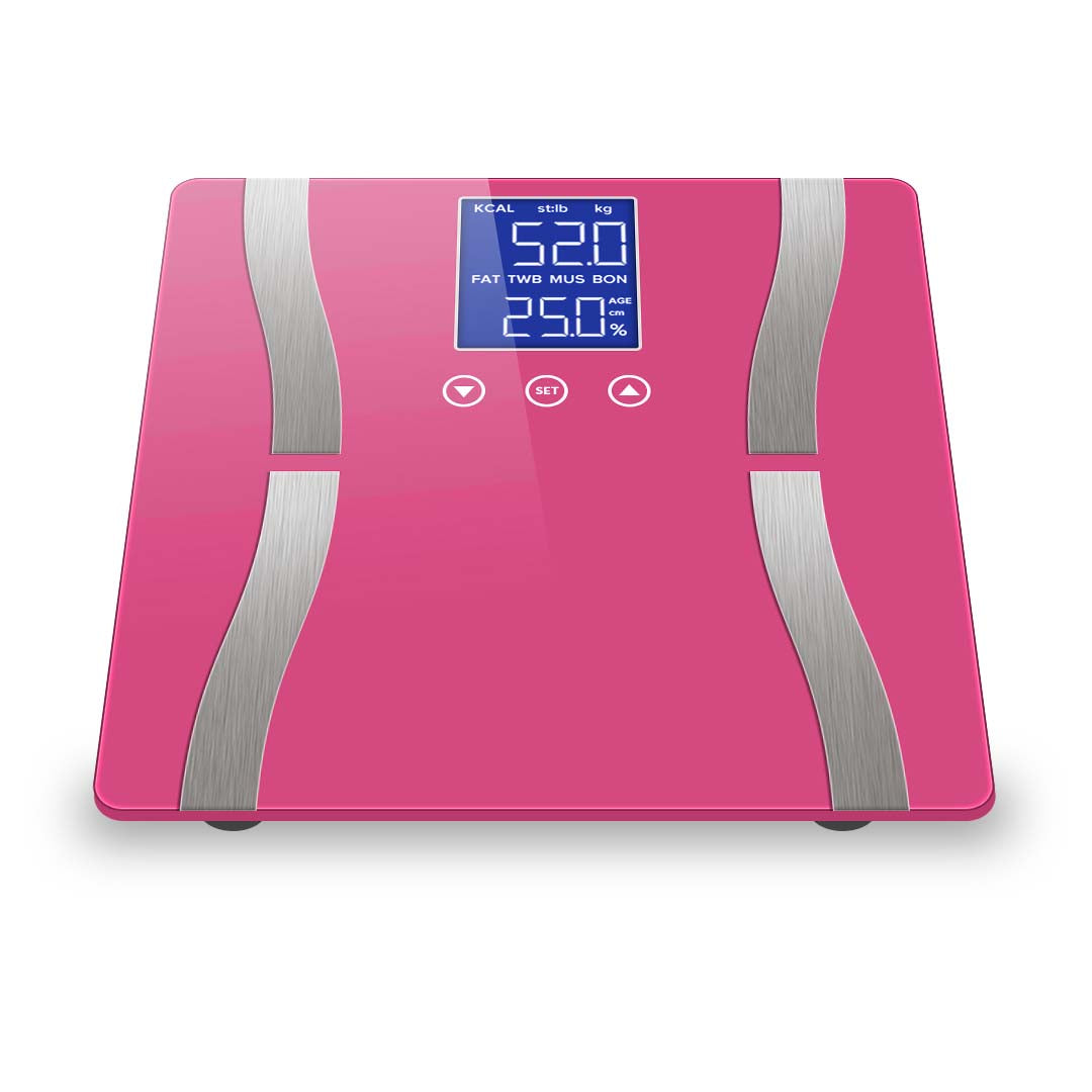 SOGA Glass LCD Digital Body Fat Scale Bathroom Electronic Gym Water Weighing Scales Pink LUZ-BodyFatScalePink