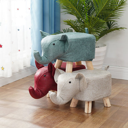 SOGA 2X Red Children Bench Elephant Character Round Ottoman Stool Soft Small Comfy Seat Home Decor LUZ-AniStool23X2