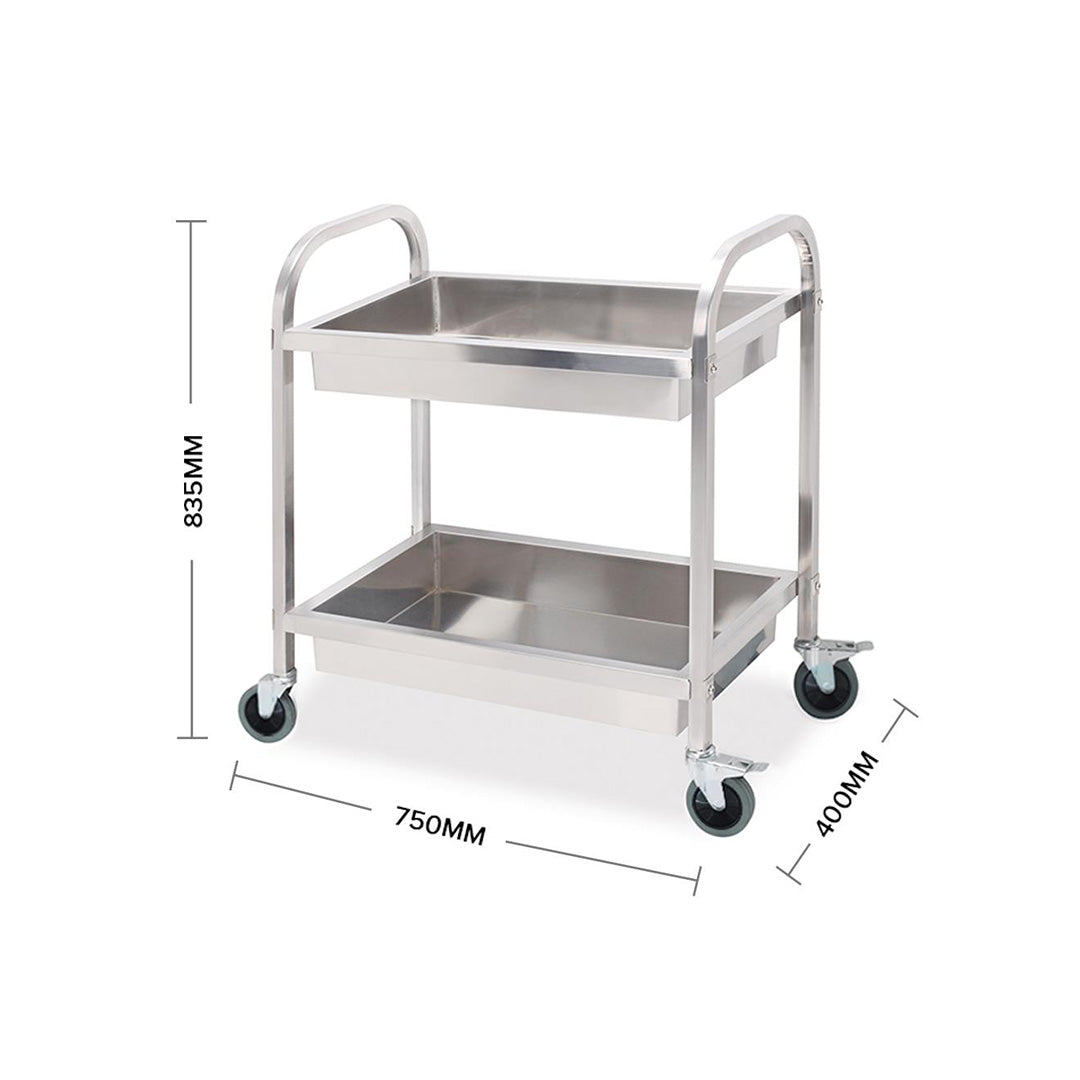 SOGA 2X 2 Tier 75x40x83cm Stainless Steel Kitchen Trolley Bowl Collect Service Food Cart Small LUZ-FoodCart1203X2