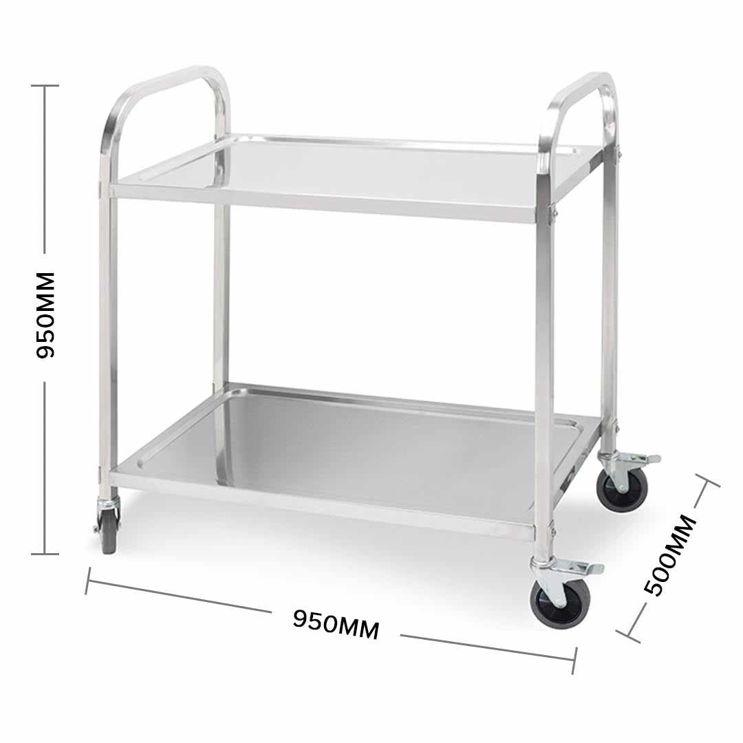 SOGA 2 Tier 95x50x95cm Stainless Steel Kitchen Dining Food Cart Trolley Utility Large LUZ-FoodCart1004