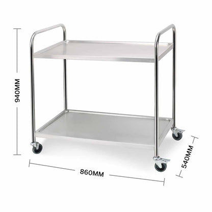 SOGA 2X 2 Tier 86x54x94cm Stainless Steel Kitchen Dinning Food Cart Trolley Utility Round Large LUZ-FoodCart1104X2