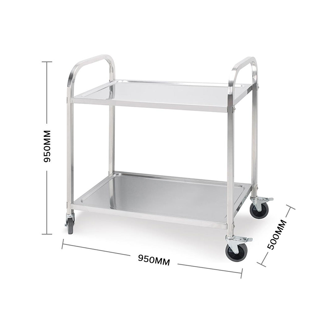 SOGA 2X 2 Tier 95x50x95cm Stainless Steel Kitchen Dining Food Cart Trolley Utility Large LUZ-FoodCart1004X2
