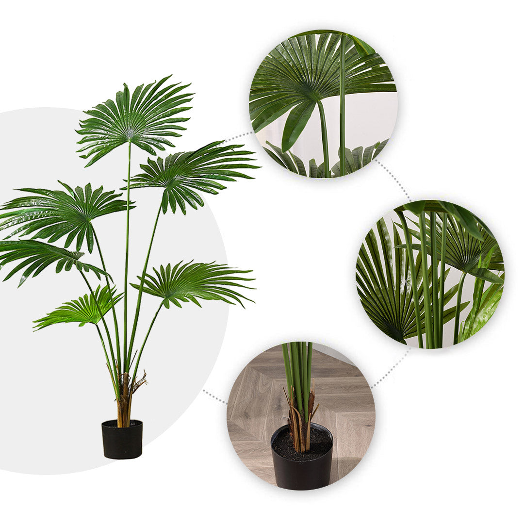 SOGA 2X 120cm Artificial Natural Green Fan Palm Tree Fake Tropical Indoor Plant Home Office Decor LUZ-APlantSKS1267X2