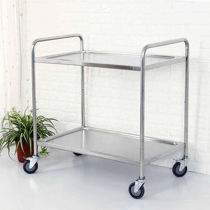 SOGA 2X 2 Tier 81x46x85cm Stainless Steel Kitchen Dining Food Cart Trolley Utility Round Small LUZ-FoodCart1105X2
