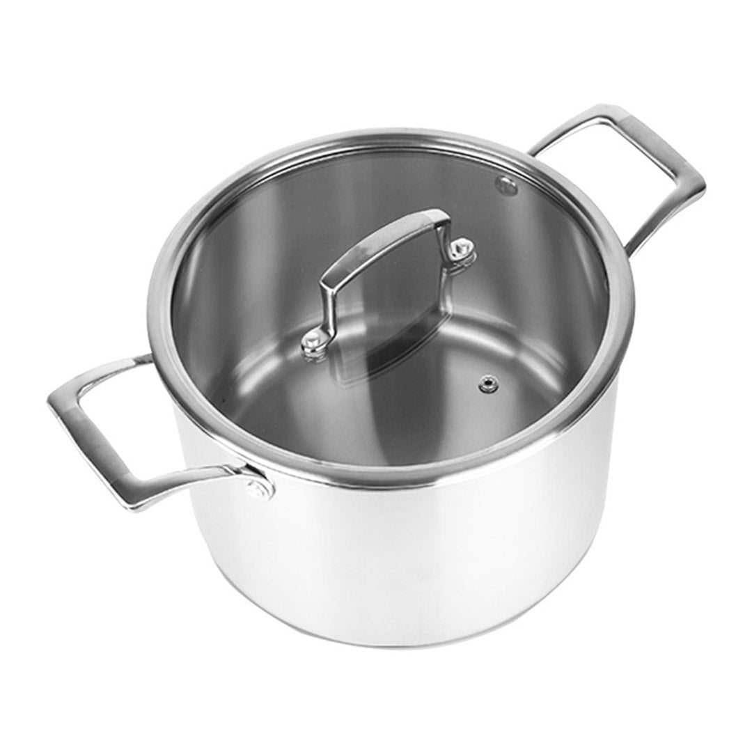 SOGA 2X 20cm Stainless Steel Soup Pot Stock Cooking Stockpot Heavy Duty Thick Bottom with Glass Lid LUZ-CasseroleTRISPE20X2